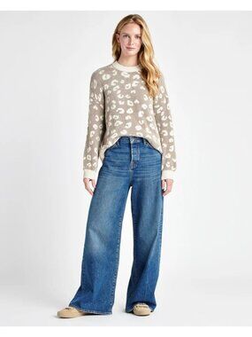 Splendid Mal Leopard Women’s Crewneck Jacquard Eyelash Sweater Size XS New with